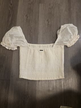 Billabong Ivory Smocked Puff Sleeve Crop Top M Cottagecore Boho